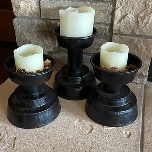 Pottery Barn Hammered Bronze Metal Candlesticks Set of 3